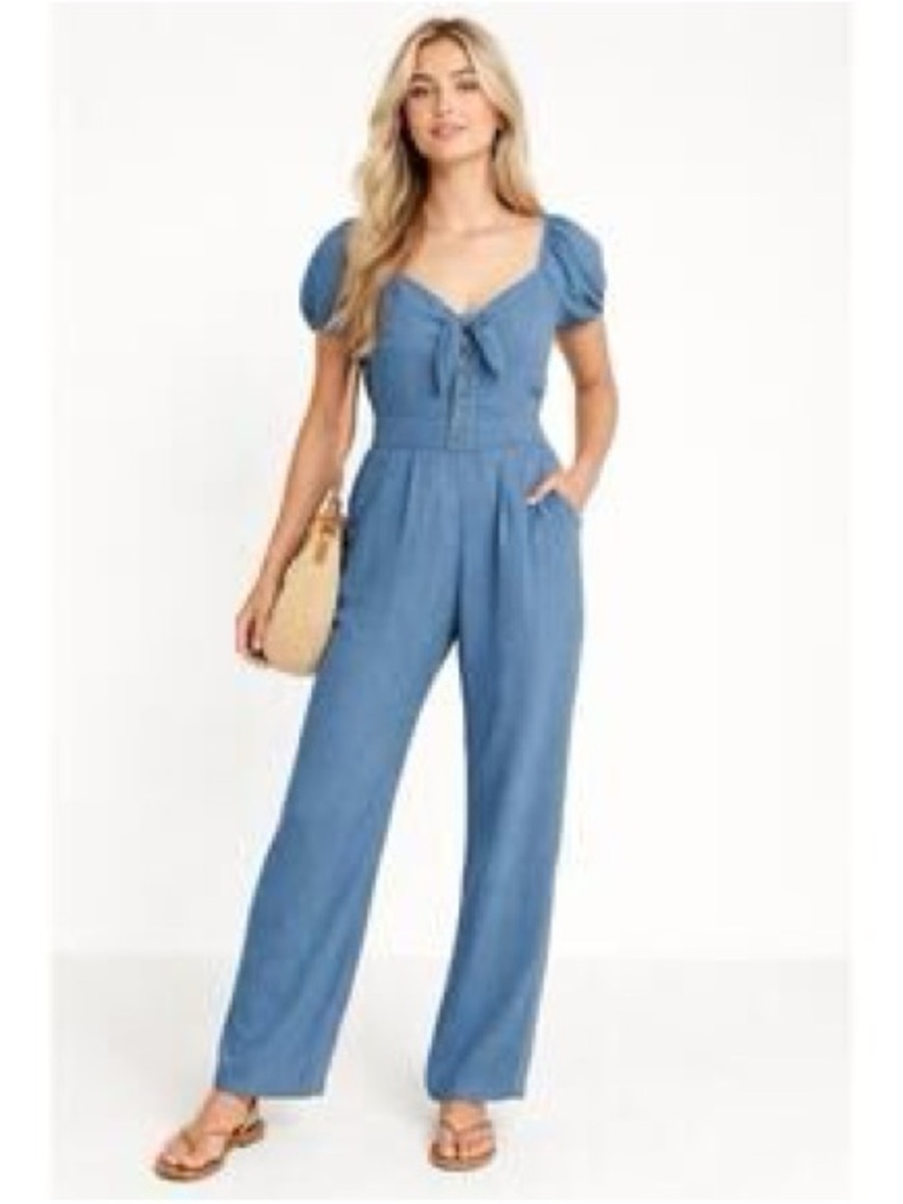 Abercrombie & Fitch Dusty Blue Tie-Front Jumpsuit